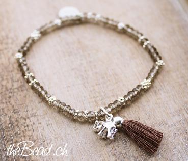 rauchquarz armband mit silber kolibri