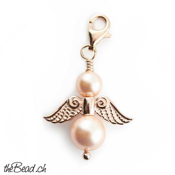 Charm ENGEL 925 Silber rose vergoldet , Perlenfarbe zur Wahl!