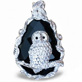Silber Anhänger EULE mit Onyx Stein