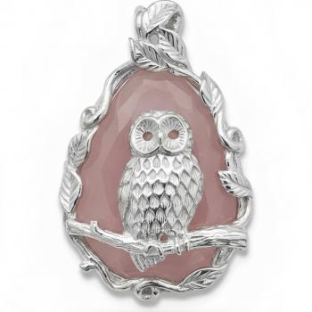 Silber Anhänger EULE mit Rosenquarz