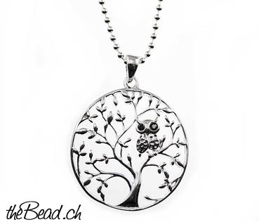 owl pendant with Silver necklace