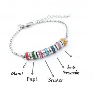 Preview: FAMILIEN & FREUNDSCHAFTS - ARMBAND mit Geburtsmonat Kristallperlen zur Wahl Preview: Armband mit braunen Perlen und bunten kristallen theBead