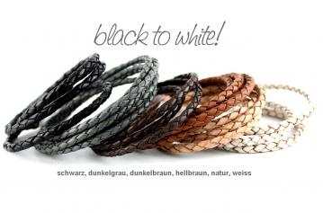 braided leather black to white