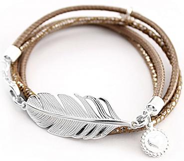Leather Bracelet silver FEATHER