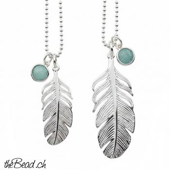 SET - zwei FEDER Silberhalsketten Stein Anhängern (zur Wahl)