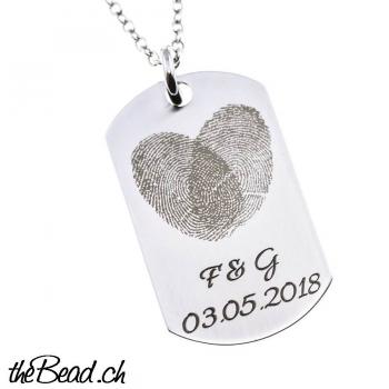 Dog tag stlye fingerprints necklace