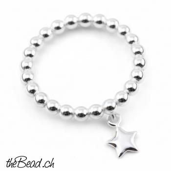 Silber Damen Fingerring mit STERN Anhänger