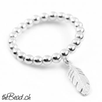 Preview: Damen Silber Fingerring mit FEDER Anhänger Preview: Damen Silber Fingerring mit FEDER Anhänger