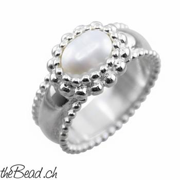 edler Fingerring PERLE, Silber 925 Sterling