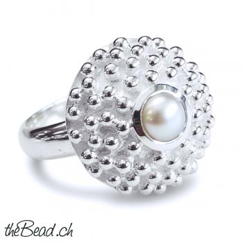 Preview: Silber Damen Fingerring & PERLE (auch mit Mondstein wählbar) Preview: Fingerringe schweizer Onlineshop und Modeschmuck