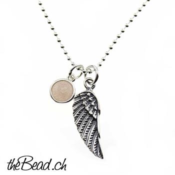 ballchain 925 sterling silver with wing and gemstone pendant