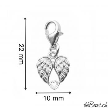 silber Charm Flügelherz mit Karabiner