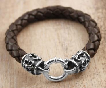 geflochtenes Lederarmband " LILIE " 925 Sterling Silber