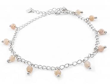 oranges mondstein  fusskettchen aus 925 sterling silber mit verlängerungskettchen