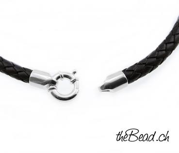 Preview: Lederhalskette & 925 Sterling Silber, 6 mm, Farbe wählbar Preview: Herren Lederhalskette mit grossem Verschluss von theBead