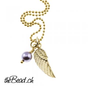 Preview: Halskette mit ENGELSFLÜGEL Anhänger & Perle, 925 Silber vergoldet Preview: kugelkette rosegold vergoldet aus 925 silber onlineshop