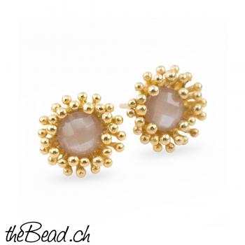 bezaubernde CHOCOLATE MONDSTEIN vergoldete Ohrstecker