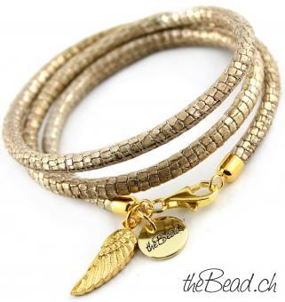 Lederarmband " Gold " mit Flügel Anhänger