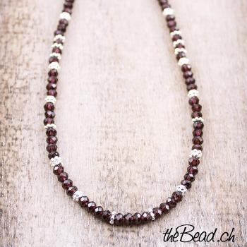 garnet silver necklace