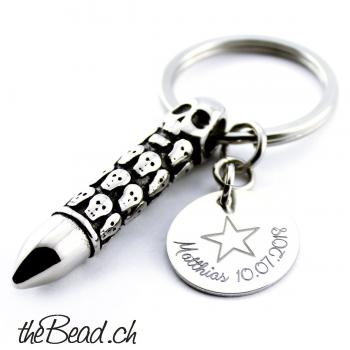 Stainless steel engraved keychain SKULL