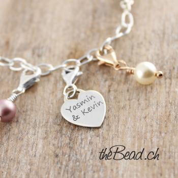Gravur Anhänger personalisierter Herz charm aus 925 Sterling Silber