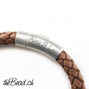 Matter Verschluss in Edelstahl mit Leder Herren Armband