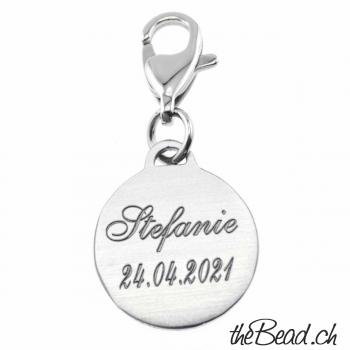 stainless steel charm with engraving