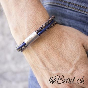 Herrenarmband PULSE in Blau, mit Verschluss Gravur!