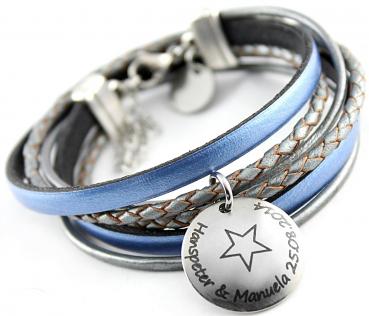 Wrap leather bracelet with engraved pendant