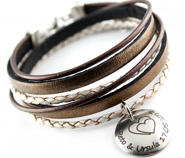 Wrap leather bracelet with engraved pendant