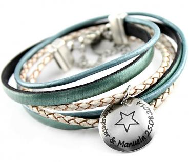 Wrap leather bracelet with engraved pendant