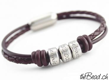 Armband MAGNIFIC BROWN mit Gravur Edelstahl Perlen