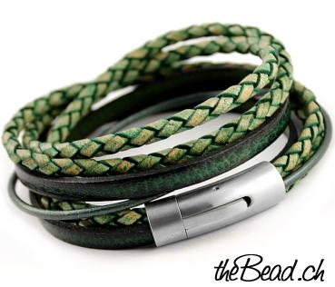 VINTAGE series GREEN - Herren Lederarmband, Verschluss & Leder Gravur möglich!