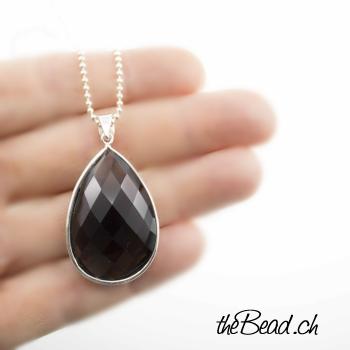 rauchquarz silberhalskette silberschmuck anhaenger thebead schweiz