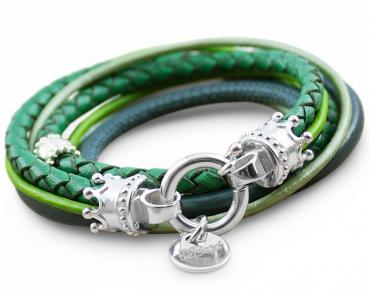 Lederarmband mit Silber KRÖNCHEN Verschluss, in Grüntönen