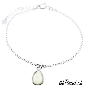 silver bracelet with PREHNITE