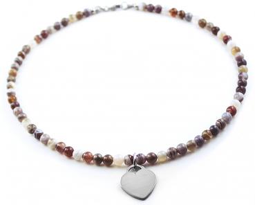 Preview: Botswana Achat Halskette mit Herzanhänger, Gravur möglich! Preview: Kette aus Botswana Achat mit Herzanhänger
