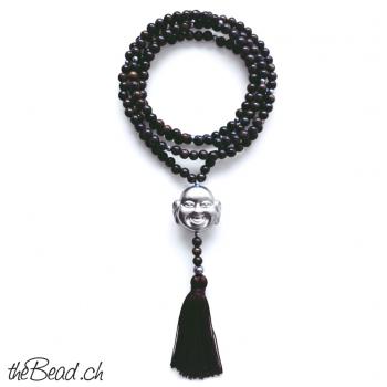 Preview: Halskette HAPPY BUDDHA mit Bronzit Perlen, 80 cm lang Preview: lange halskette mit edelsteinen