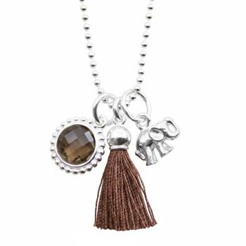 Silberhalskette ELEFANT mit  Rauchquarz & Quasten Anhänger