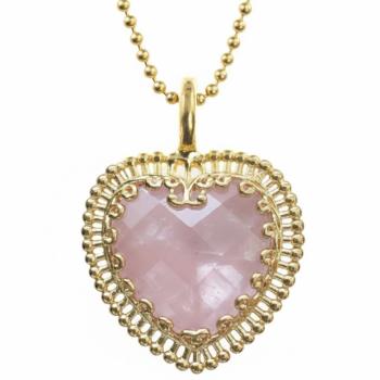 Halskette mit ROSENQUARZ Anhänger, Silber vergoldet