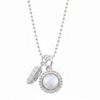 Silber Collier mit PERLMUTT & FEDER Anhänger