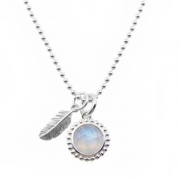 süsses Collier mit REGENBOGEN MONDSTEIN & FEDER Anhänger
