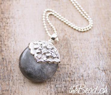 Preview: grauquarz 925 Silber Kugelkette mit Feder schmuck Online Shop thebead