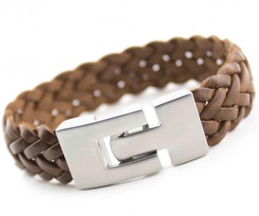 Flat braided Leather Bracelet  LIGHT BROWN