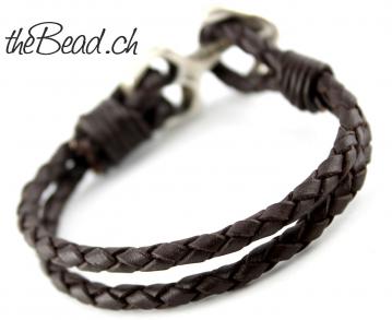 Anchor clasp leather bracelet for men