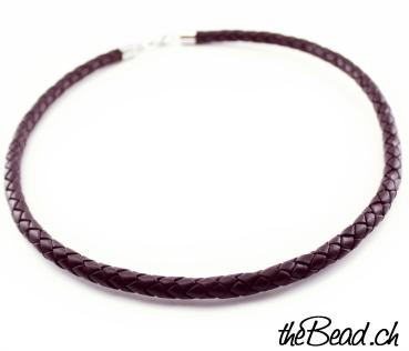 braided leather necklace, 6 mm in diameter