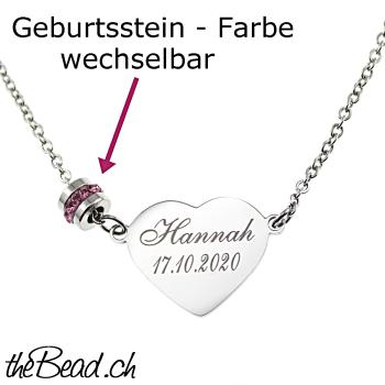 Kette HERZ mit Geburtsstein - Farbe zur Wahl, schöne Geschenkidee!