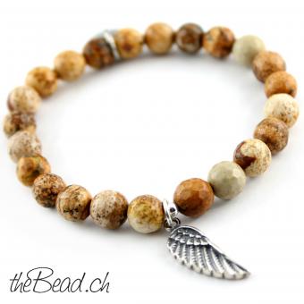 Silberfeder Perlenarmband aus 925 silber Federn und jaspis perlen von theBead onlineshop für schmuck und modeschmuck aus der schweiz online bestellen the Bead