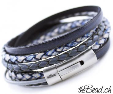 Herren Lederarmband in blau tönen von theBead  jeans passion