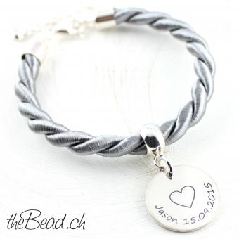 Cotton Cord bracelet with engraved pendant